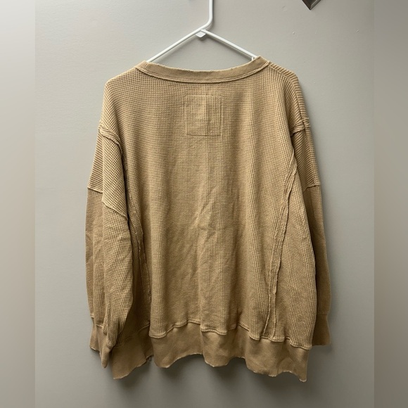 American Eagle Tan ‘This Feels Seriously Lived-In’ Oversized WaffleKnit Crewneck - Picture 4 of 5